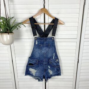Pistola Johnny Shortalls Denim Shorts Overalls Grease Monkey Faux Leather Size S